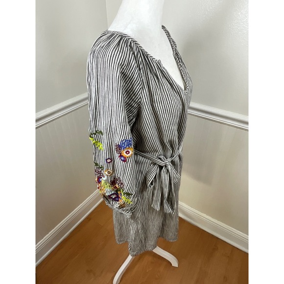 Feather Bone Anthropologie Stripe Embroidered Sleeve Tunic‎ Dress Women Size XS - Picture 2 of 13